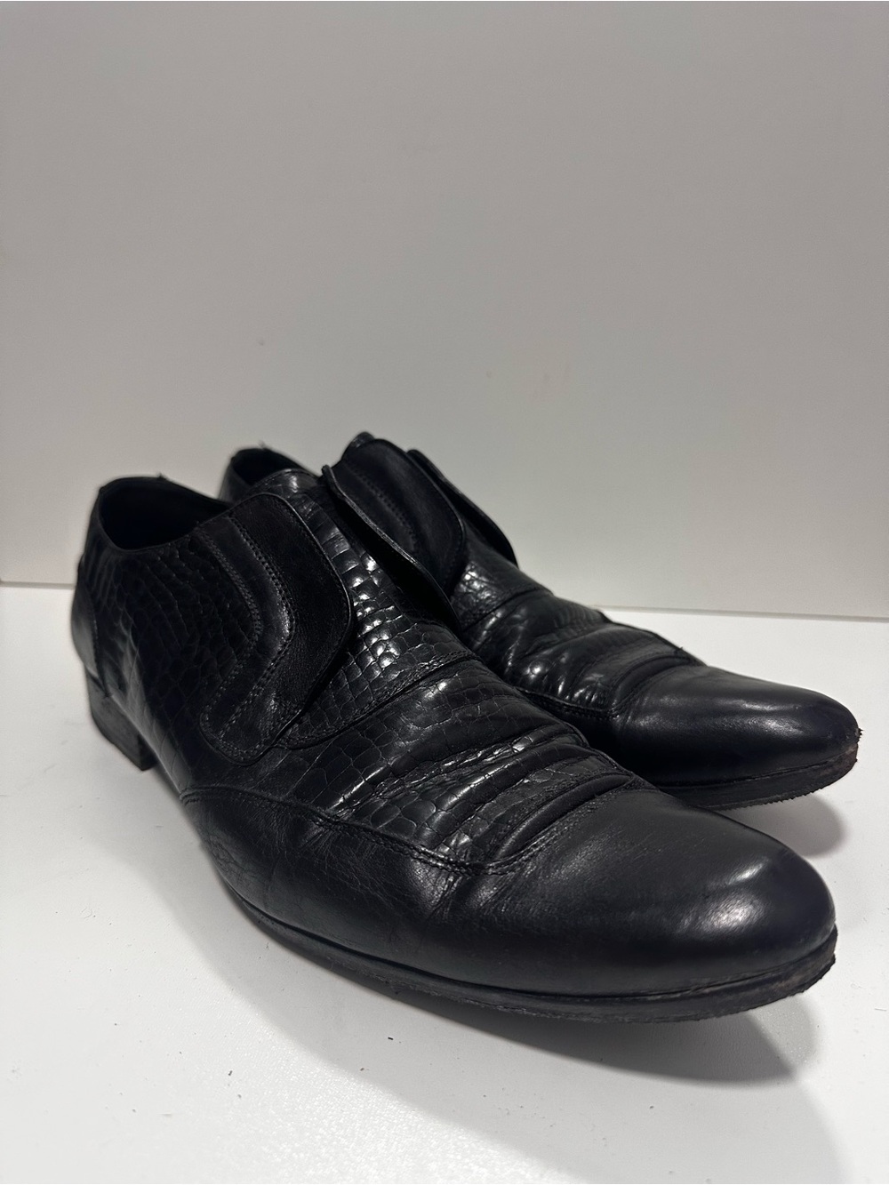 Dolce & Gabbana Black Croc-Embossed Leather Slip-Ons